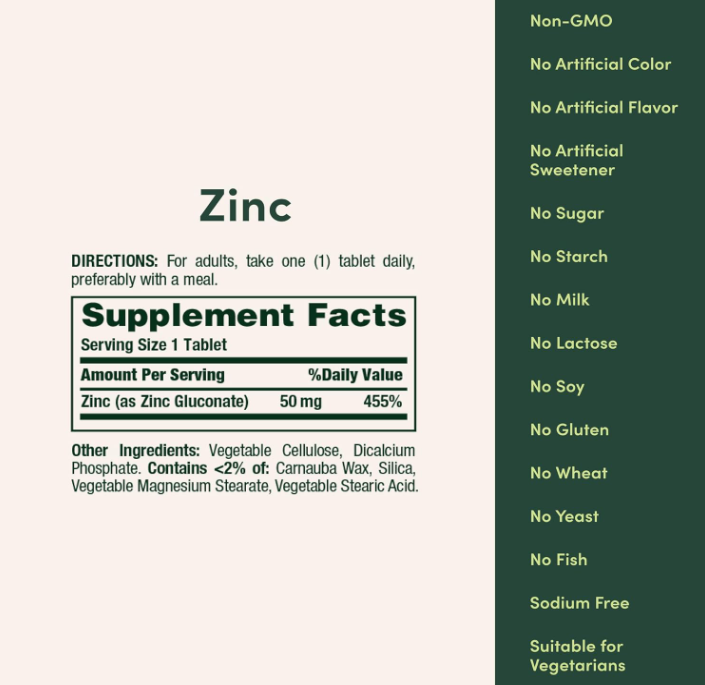 Nature's Bounty Zinc 50mg, Immune Support & Antioxidant Supplement, Promotes Skin Health 250 Tablets