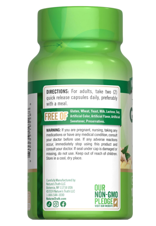 Nature's Truth Ginger Root Capsules | 1,500mg | 100 Count | from Ginger Root Extract | Non-GMO and Gluten Free Supplement