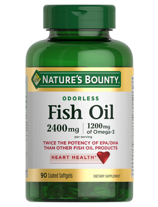 Nature's Bounty Fish Oil, Supports Heart Health, 2400mg, Coated Softgels, 90 Ct.
